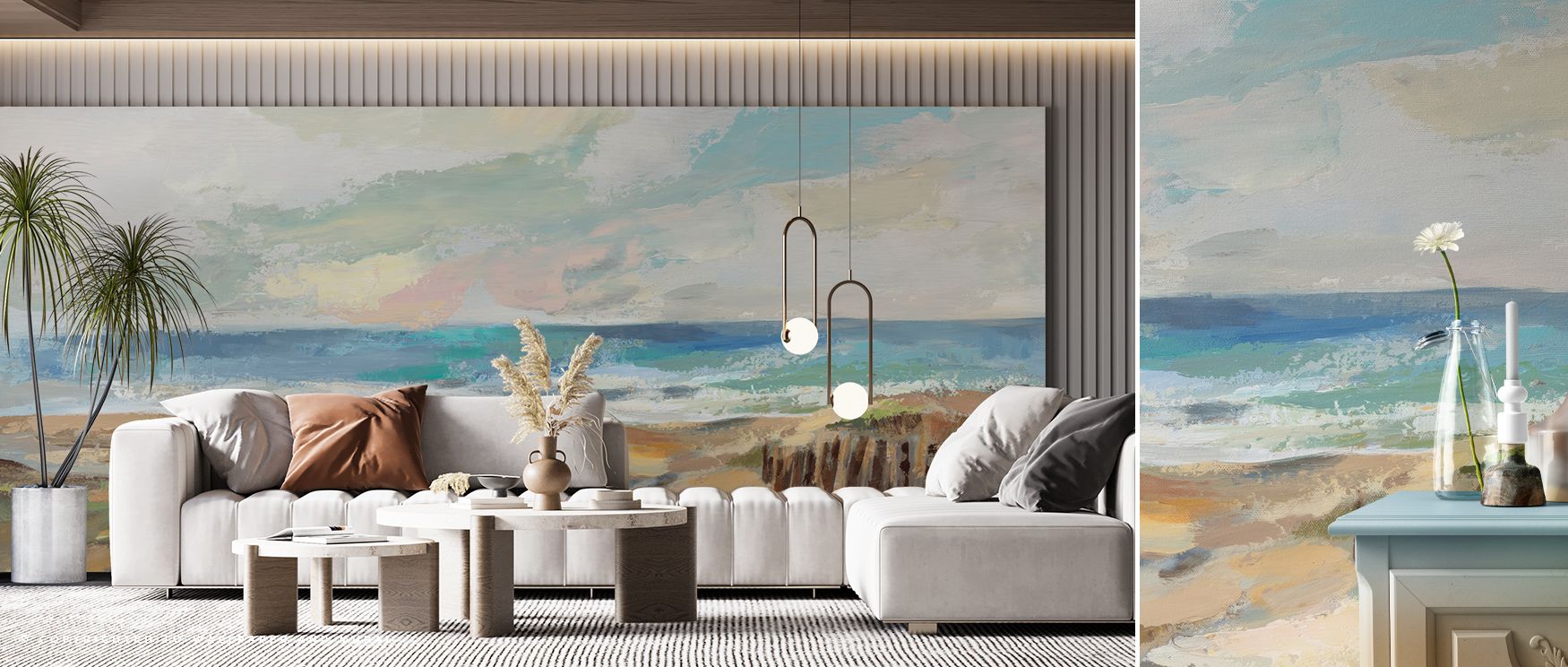 Expressive tones highlight the Dunes Scenic Wallpaper, filling living rooms with resonance, artistry, and atmosphere. Interiors glow with timeless elegance, cultural depth, and refinement, surrounding spaces with calm detail and serenity. 