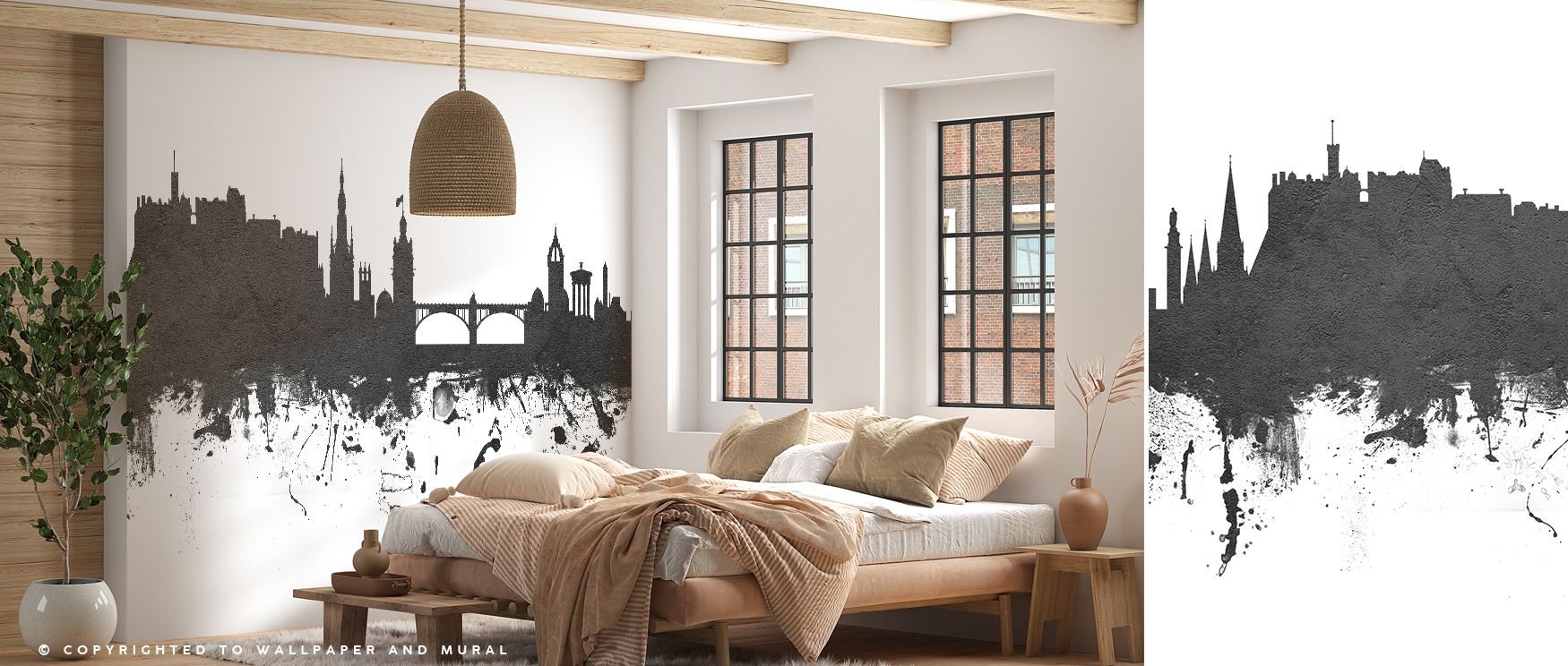 Architectural rhythm emerges from the Edinburgh Scotland Skyline Wallpaper in Black & White, transforming office interiors with refinement, atmosphere, and cultural pride. Walls glow with artistry and resonance, creating professional environments enriched