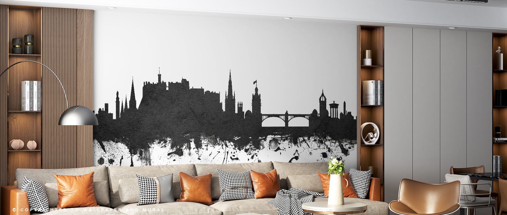 The Edinburgh Scotland Skyline Wallpaper in Black & White embodies timeless artistry, enriching living rooms with atmosphere, refinement, and sophistication. Interiors glow with cultural resonance, rhythm, and heritage pride, surrounding spaces with elega