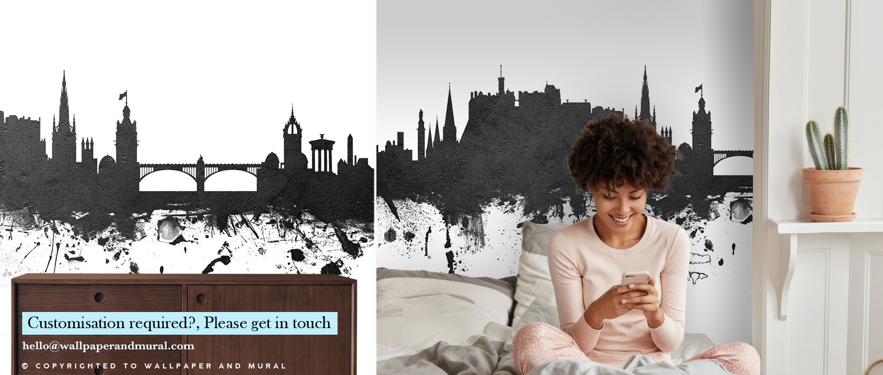 Refined artistry defines the Edinburgh Scotland Skyline Wallpaper in Black & White, surrounding bedroom walls with cultural resonance, atmosphere, and charm. Interiors glow with rhythm and timeless heritage, enriched by artistic resonance and refined eleg