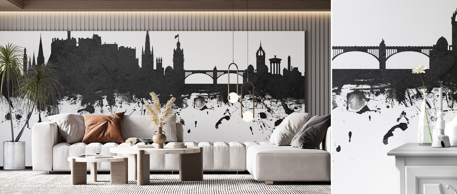 Heritage expression shapes the Edinburgh Scotland Skyline Wallpaper in Black & White, adding rhythm, refinement, and atmosphere to office spaces. Interiors glow with sophistication, artistry, and cultural pride, enriched by timeless architectural resonanc