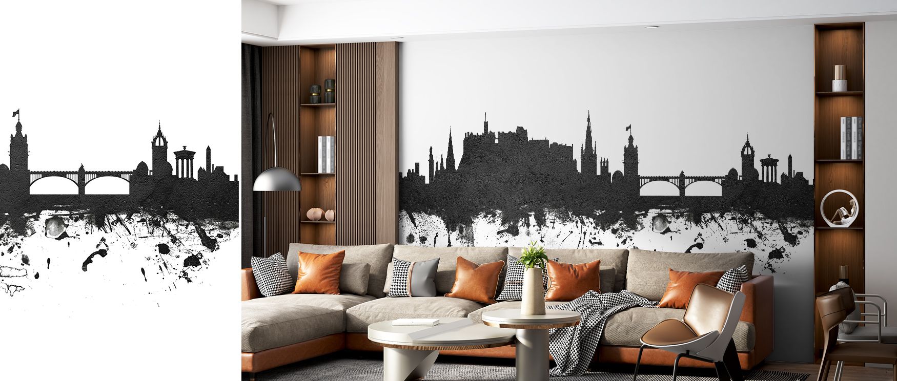 Timeless elegance is reflected in the Edinburgh Scotland Skyline Wallpaper in Black & White, enriching living rooms with atmosphere, refinement, and rhythm. Interiors glow with heritage, artistry, and cultural pride, transforming walls into expressive bac