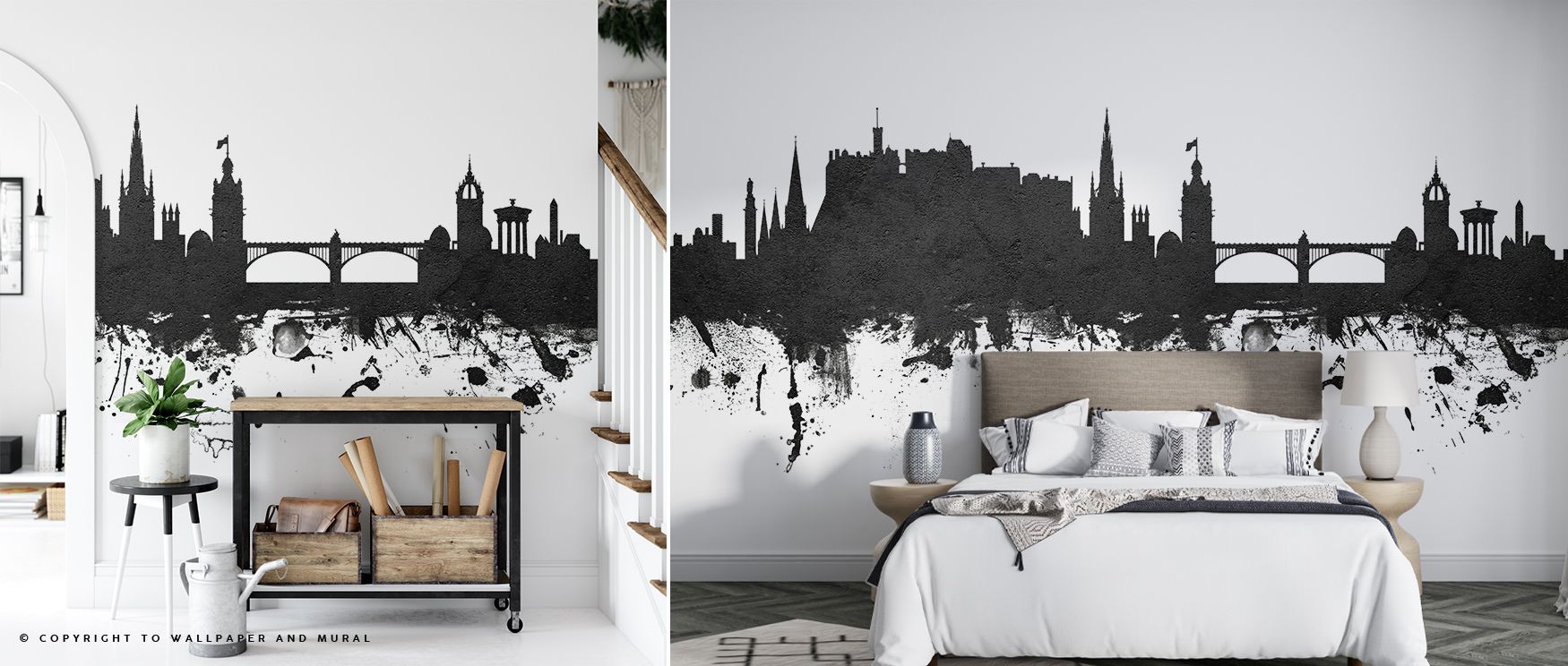 Cultural charm radiates from the Edinburgh Scotland Skyline Wallpaper in Black & White, offering offices resonance, atmosphere, and refinement. Interiors glow with heritage and sophistication, creating cultural landscapes enriched by artistic depth. 