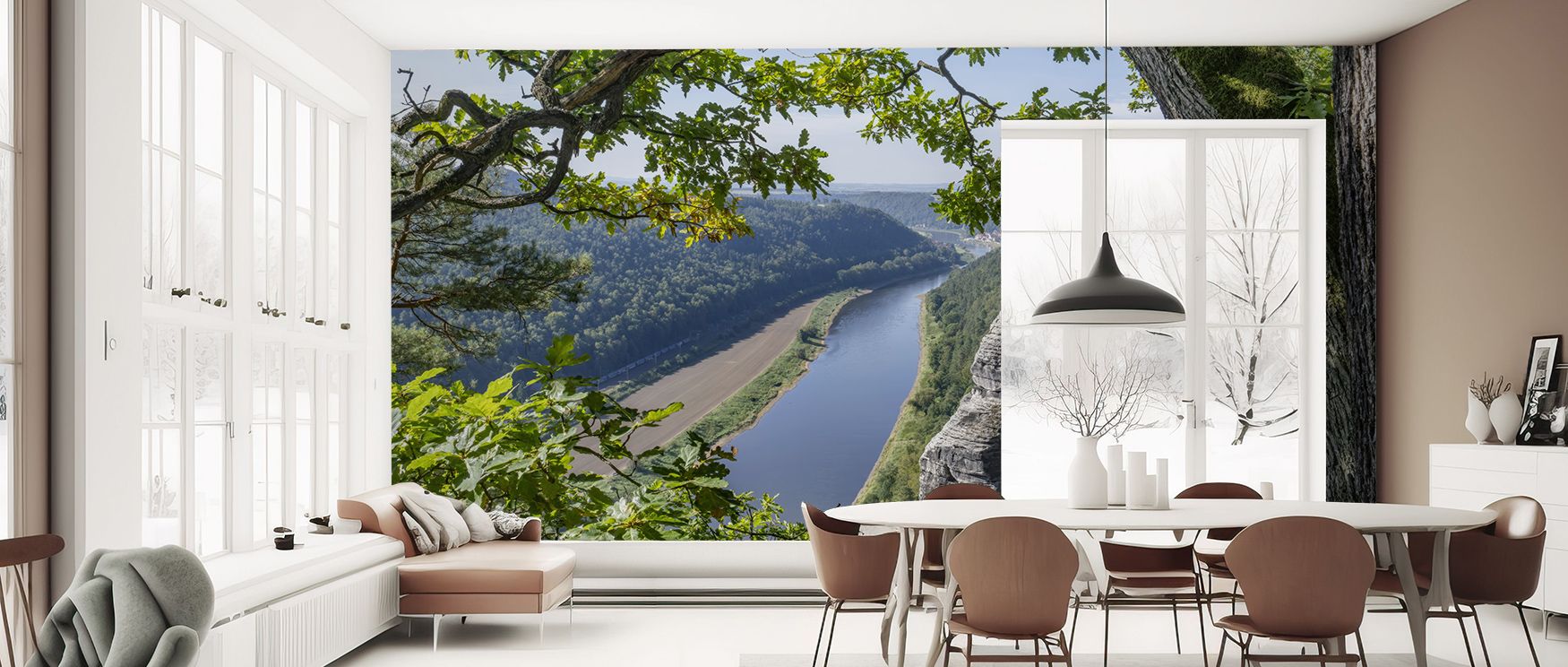 Expressive calm defines the Elbe River Scenic Wallpaper, surrounding office walls with resonance, refinement, and atmosphere. Interiors glow with cultural charm, natural serenity, and timeless artistry, enriching spaces with depth. 