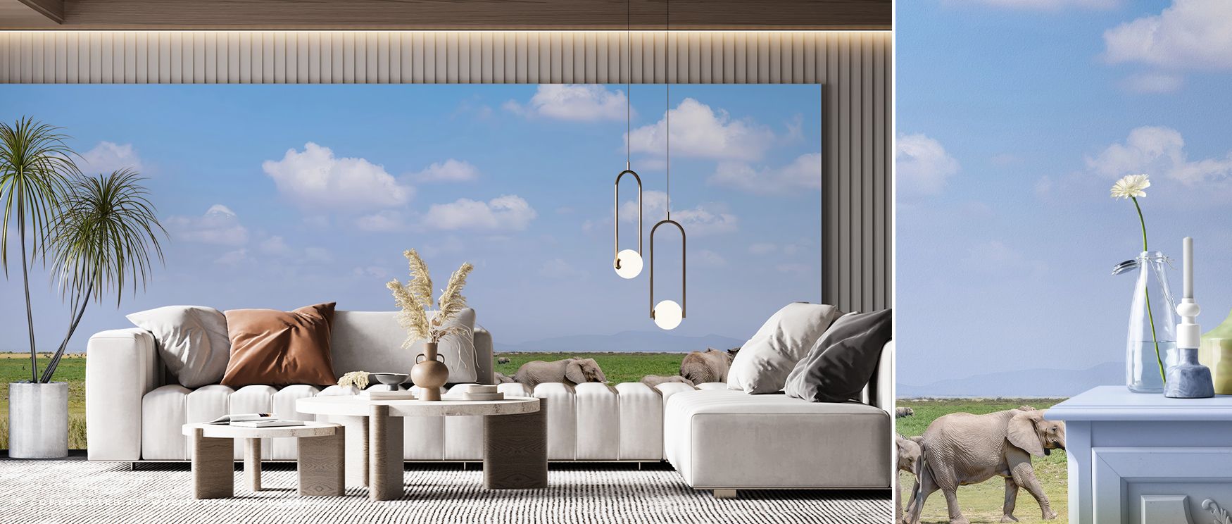 Strength and elegance are reflected in the Elephant Walk Nature Wallpaper, surrounding living rooms with resonance, atmosphere, and refinement. Interiors glow with wildlife resonance, cultural pride, and artistic charm, enriching spaces with grandeur. 