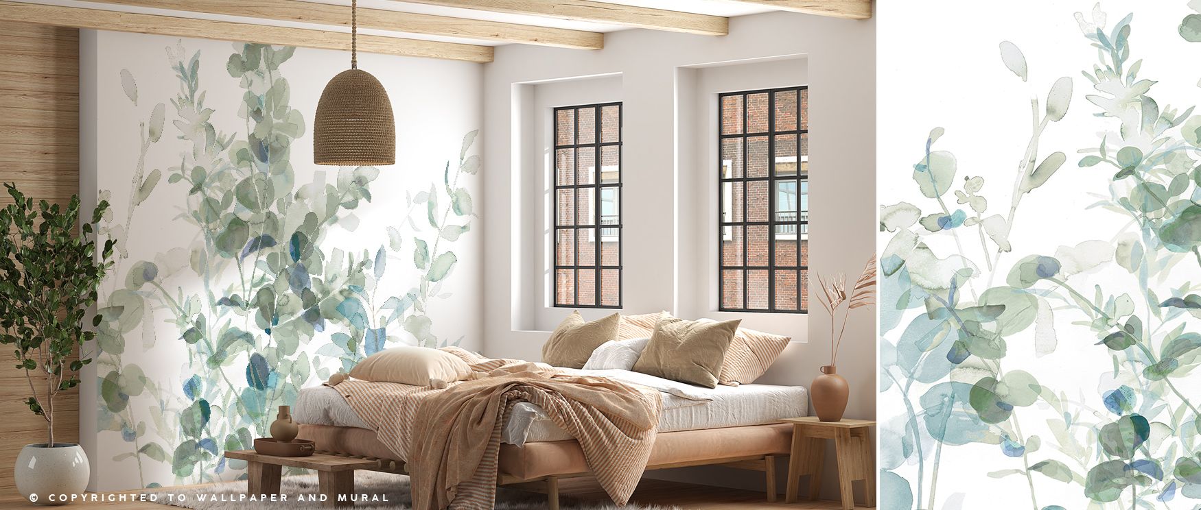 Eucalyptus I Cool Wallpaper enriches living rooms with fresh tones and delicate artistry, surrounding interiors with calm resonance and refinement. Walls glow with natural beauty, rhythm, and balance, transforming spaces with cultural pride and serenity. 