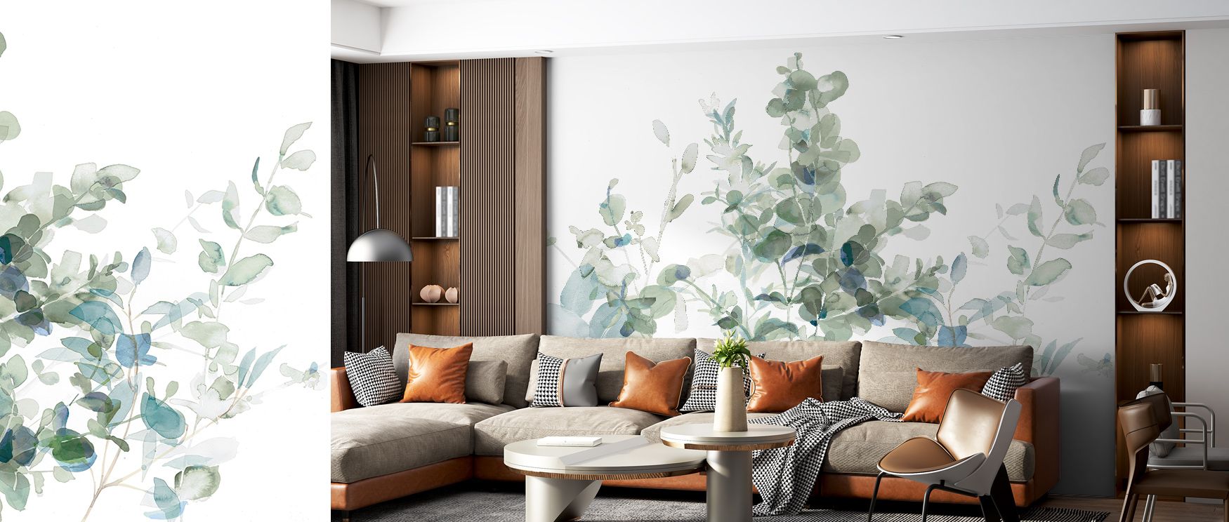 Cultural resonance radiates from the Eucalyptus I Cool Wallpaper, enriching bedroom interiors with refinement, serenity, and charm. Interiors glow with artistic rhythm, atmosphere, and natural elegance, creating timeless spaces enriched with balance. 
