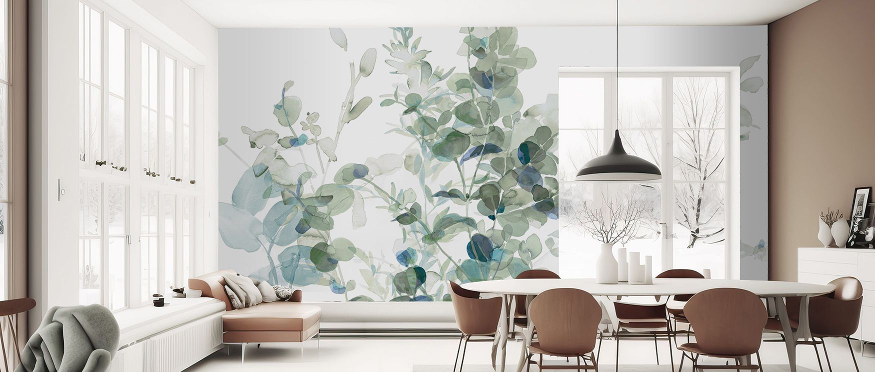 A fresh rhythm shapes the Eucalyptus I Cool Wallpaper, surrounding offices with resonance, refinement, and cultural charm. Interiors glow with artistic elegance, atmosphere, and serenity, transforming walls with timeless beauty. 
