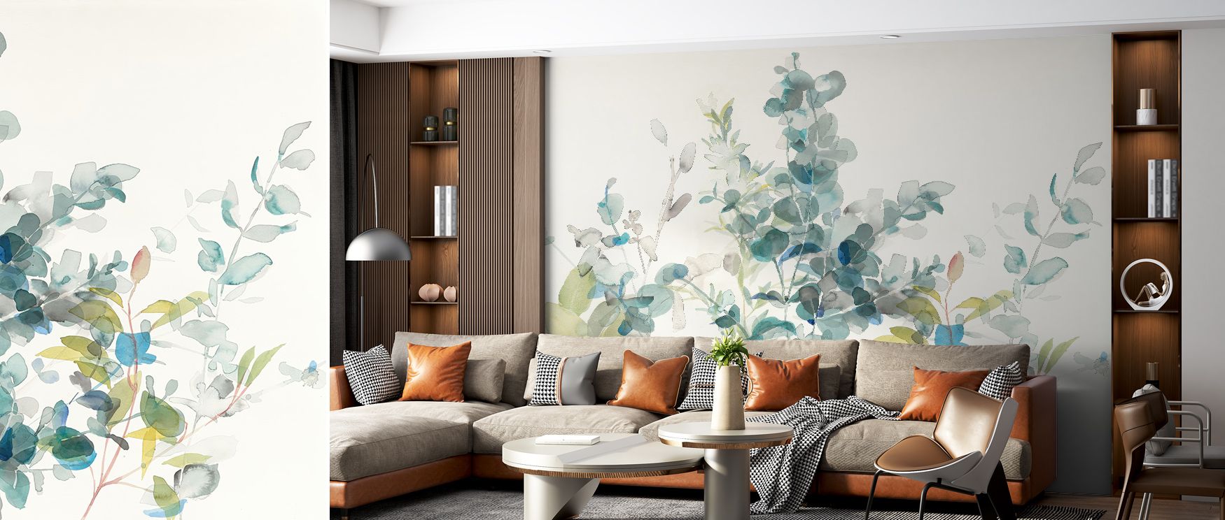 The Eucalyptus I Wallpaper radiates timeless charm, enriching bedroom interiors with resonance, refinement, and calm. Interiors glow with atmosphere, cultural pride, and serenity, creating refined personal spaces filled with balance. 
