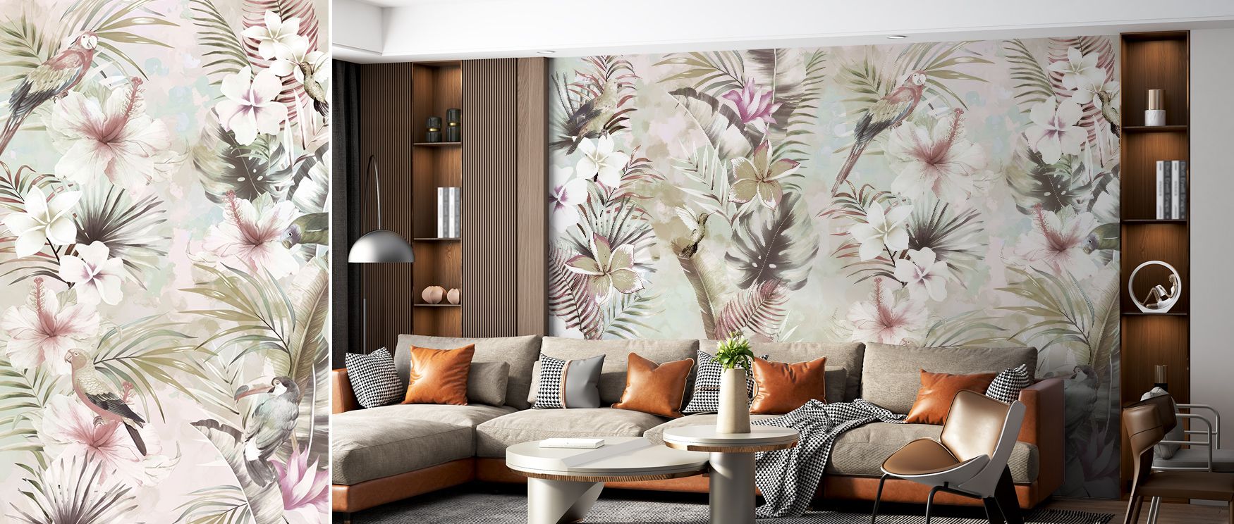 A tropical vision radiates from the Exotic Vibes Wallpaper, enriching bedrooms with refinement, atmosphere, and cultural resonance. Interiors glow with rhythm, balance, and artistic pride, surrounding spaces with bold decorative expression. 