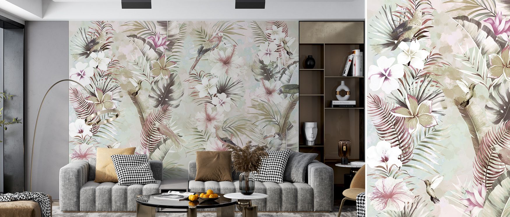 Exotic artistry dominates the Exotic Vibes Wallpaper, filling living rooms with rhythm, refinement, and cultural pride. Walls glow with tropical resonance, atmosphere, and charm, transforming interiors with lush tones. 