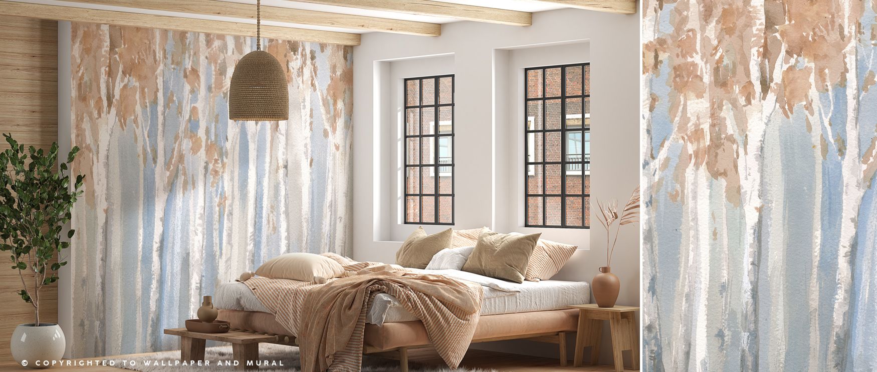 Fall Birch Wallpaper radiates seasonal artistry, surrounding living rooms with resonance, refinement, and warmth. Interiors glow with natural charm and autumn pride, turning walls into decorative landscapes enriched with timeless beauty. 
