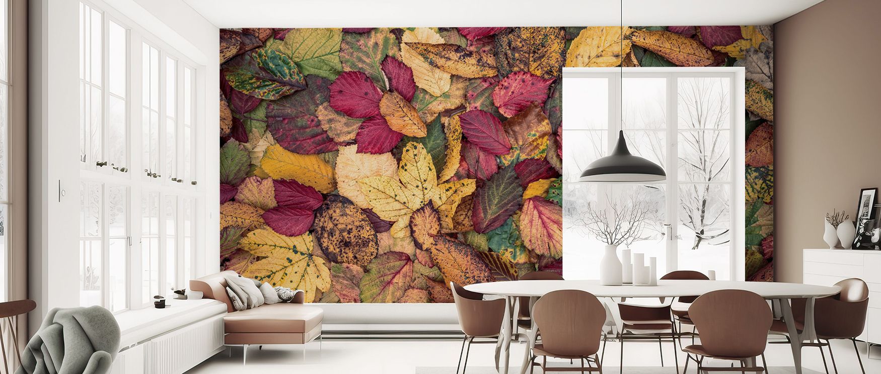 Cultural refinement emerges in the Fall Color Burst Wallpaper, surrounding office interiors with resonance, atmosphere, and artistry. Walls glow with seasonal charm, vibrancy, and decorative pride, enriching spaces with warmth. 