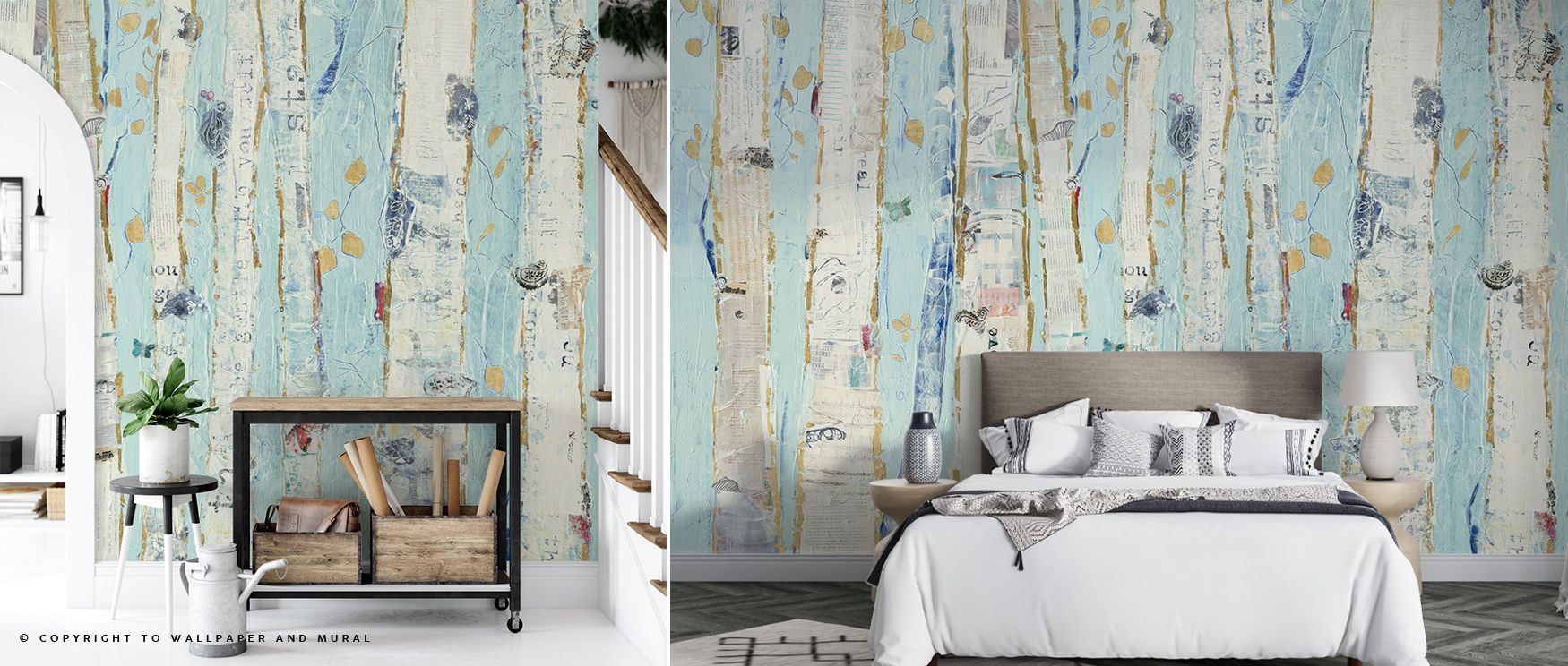 Refined charm flows from the Far From Blue III Gold Leaves Wallpaper, surrounding office interiors with atmosphere, resonance, and opulent beauty. Walls glow with artistic resonance, cultural pride, and refinement, creating immersive decorative sophistica