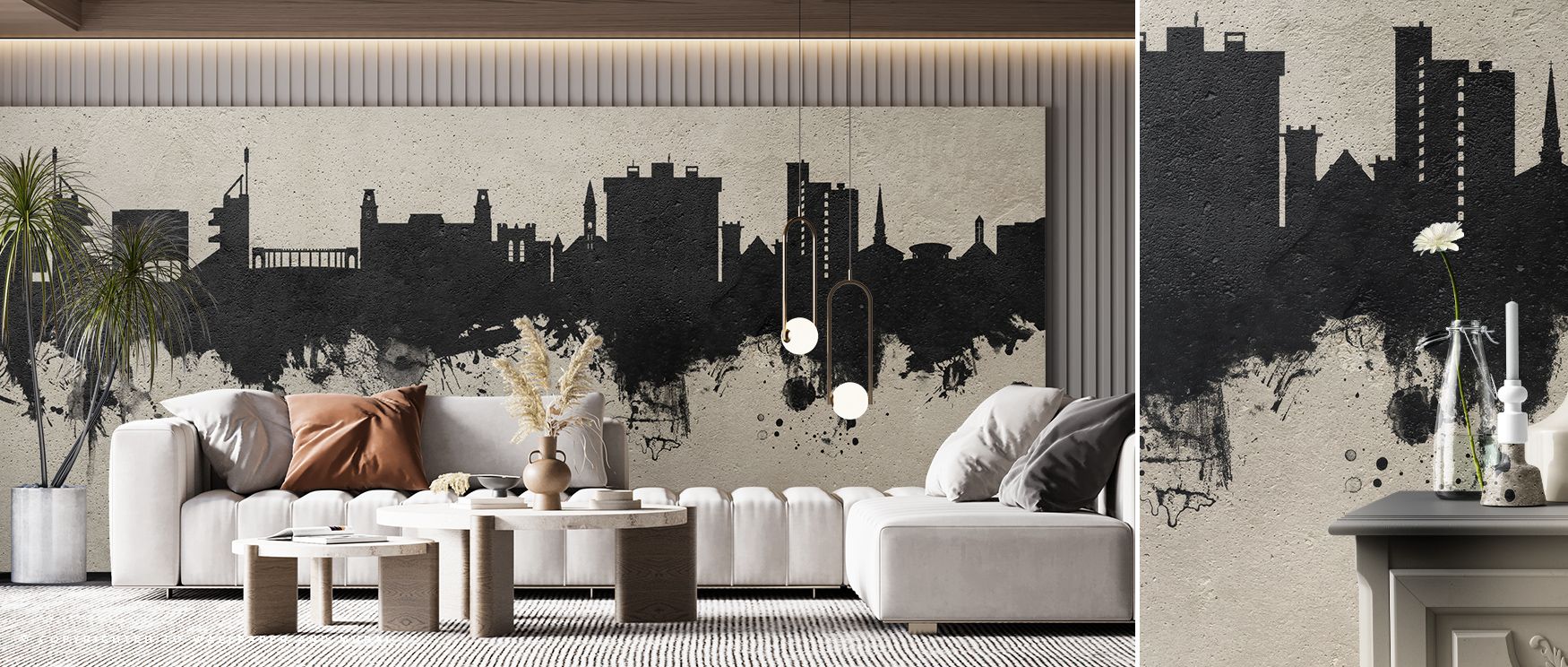 Expressive tones define the Fayetteville Arkansas Skyline Concrete Wallpaper, surrounding offices with atmosphere, resonance, and refinement. Walls glow with sophistication, cultural charm, and modern artistry, creating elegant decorative environments. 