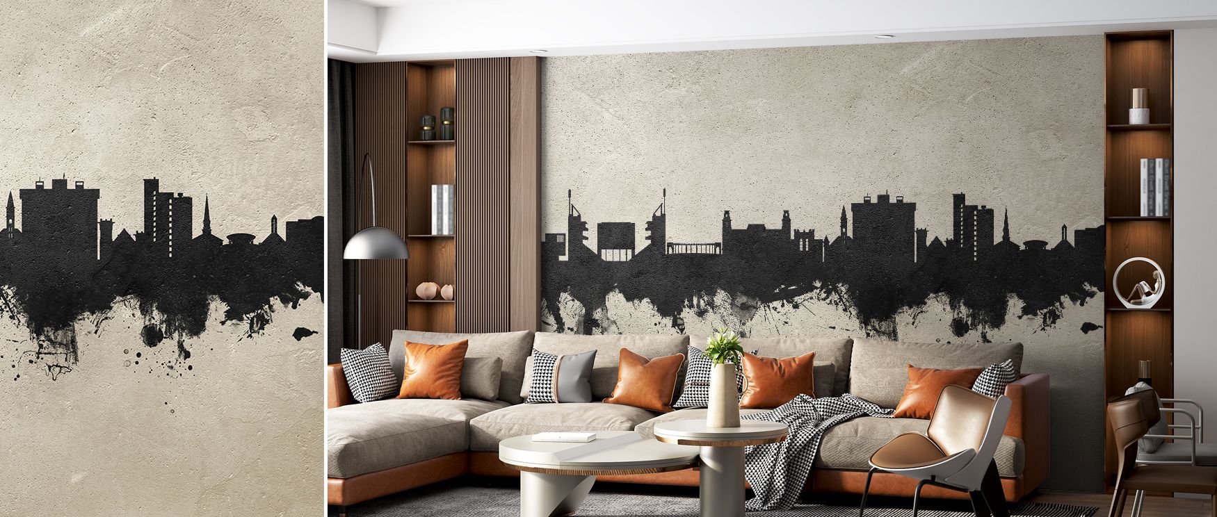 Fayetteville Arkansas Skyline Concrete Wallpaper embodies urban resonance, enriching living rooms with atmosphere, refinement, and cultural charm. Interiors glow with artistic pride, resonance, and heritage, surrounding walls with timeless depth. 