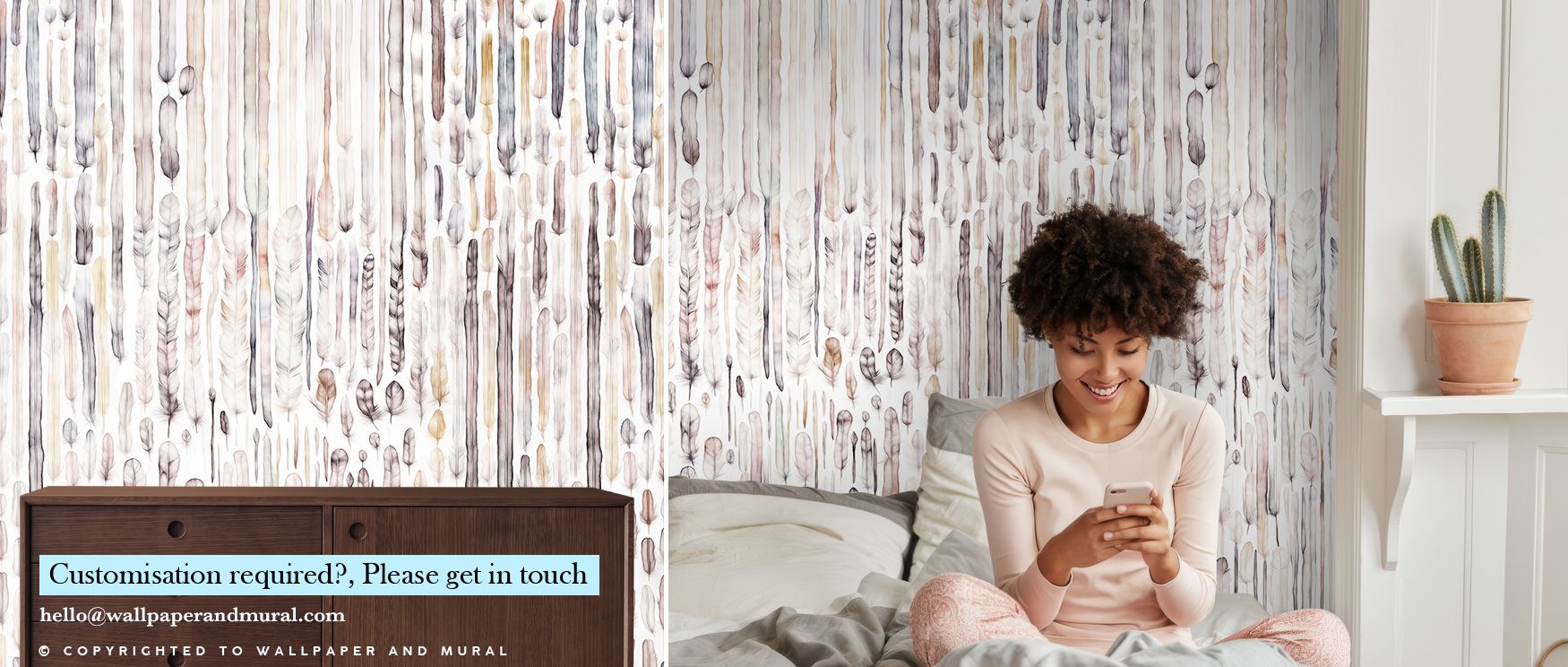 Gentle motifs highlight the Feather Wall Cool Wallpaper, enriching bedroom interiors with resonance, refinement, and atmosphere. Walls glow with serenity, artistry, and cultural pride, creating immersive personal settings filled with elegance. 
