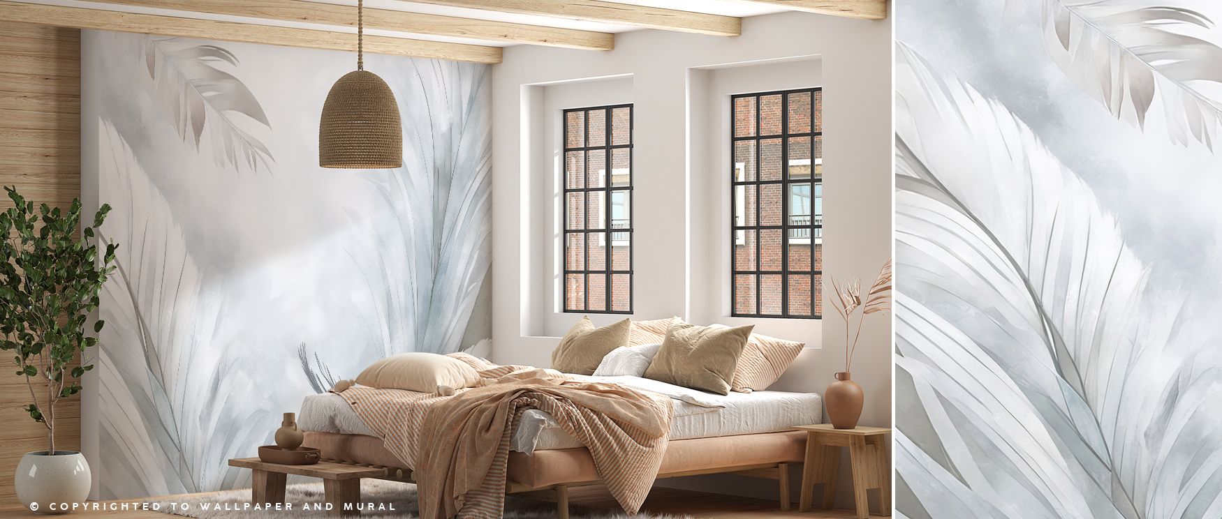 Feathers Magic Blue Wallpaper surrounds living rooms with atmosphere, resonance, and serenity, transforming walls into decorative features filled with artistic elegance. Interiors glow with cultural pride and refinement, enriched by feather artistry and c