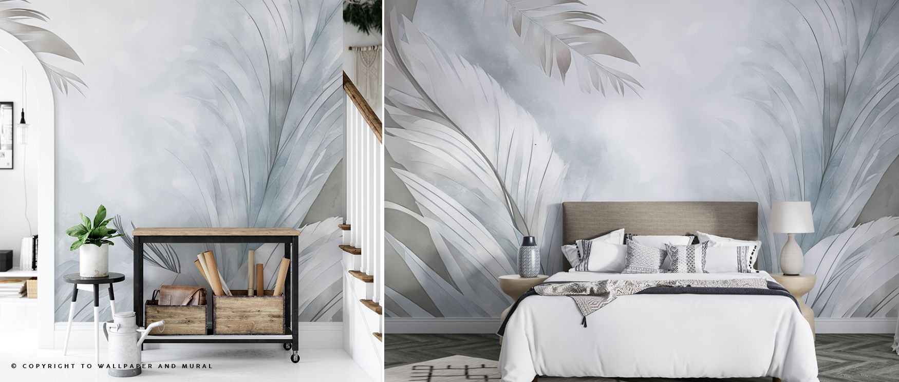 Decorative artistry emerges in the Feathers Magic Blue Wallpaper, surrounding office walls with resonance, refinement, and charm. Interiors glow with cultural pride, atmosphere, and serenity, enriched by feather-inspired elegance. 