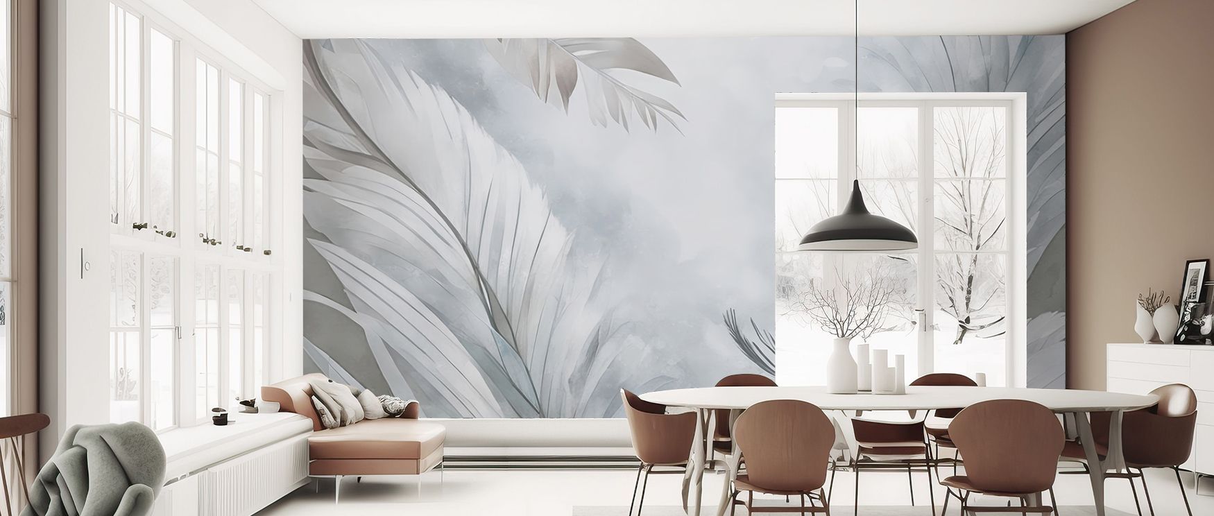 Refined artistry flows through the Feathers Magic Blue Wallpaper, surrounding office interiors with resonance, refinement, and balance. Interiors glow with serenity, cultural pride, and timeless artistry, enriched by feather design. 