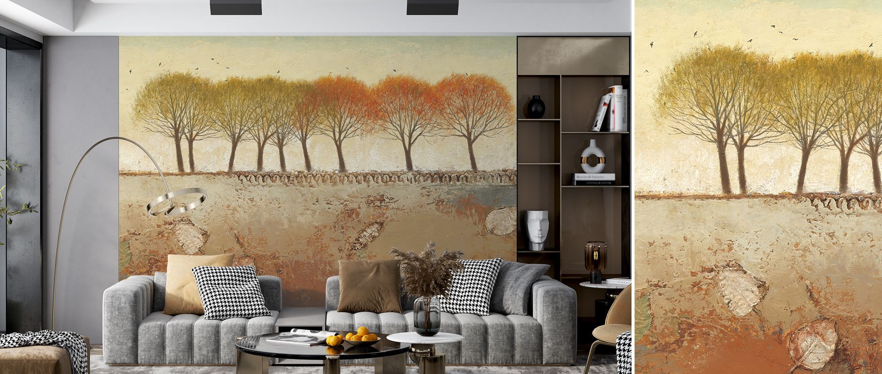 In Field and Forest III Wallpaper, the spirit of trees is translated into layered green hues and soft organic flow, inviting interiors to mirror nature’s harmony. The design instills a meditative calm, ideal for living areas where tranquility and reflecti