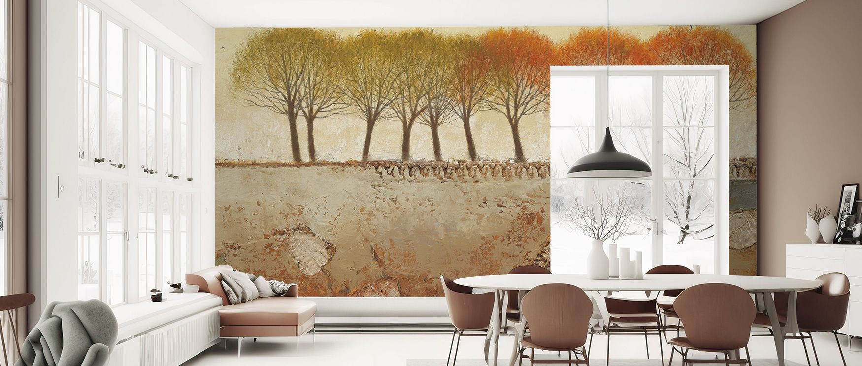 Verdant tones sweep across Field and Forest III Wallpaper, weaving together a forest of serenity on the walls. Each detail adds to its natural rhythm, creating an environment that radiates peace and calm, perfectly suited for a restful space that embraces