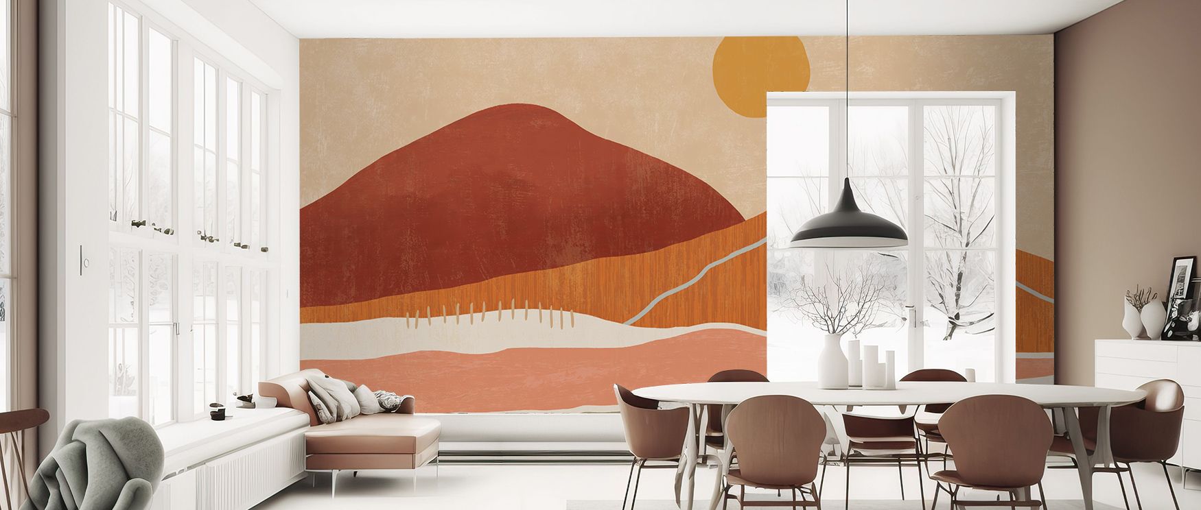 Folk Warmscape Wallpaper reflects timeless artistry, where motifs inspired by tradition unfold in rhythm across rich tones. The design radiates intimacy and creativity, enhancing interiors with warmth and personality. It transforms walls into expressions 