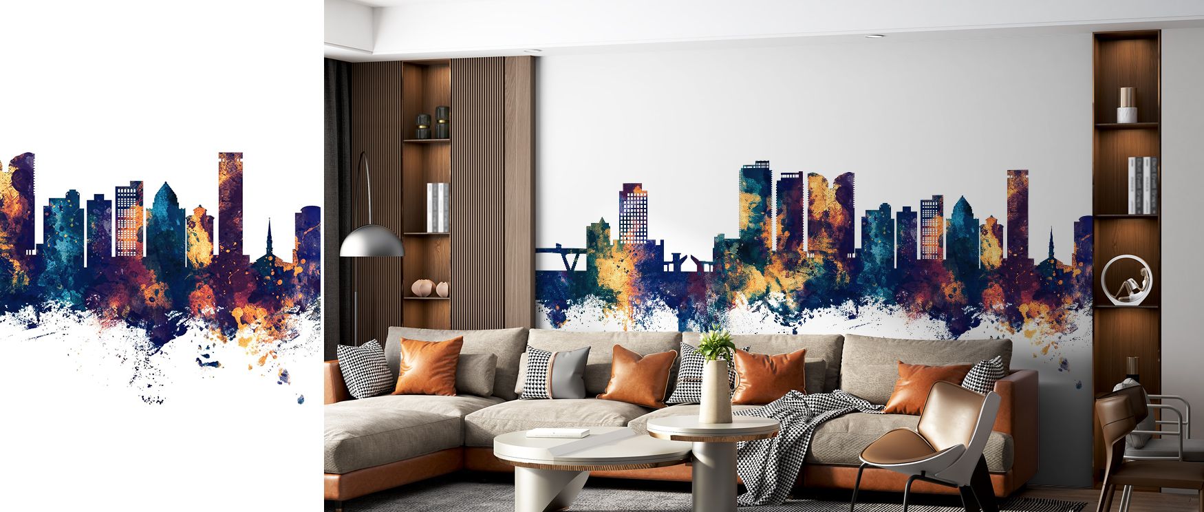 Fort Lauderdale Florida Skyline Blue & Bronze Wallpaper thrives on contrasts, where cool tones balance warm accents in architectural beauty. The cityscape unfolds in harmonious rhythm, enhancing interiors with identity. This design transforms walls into e