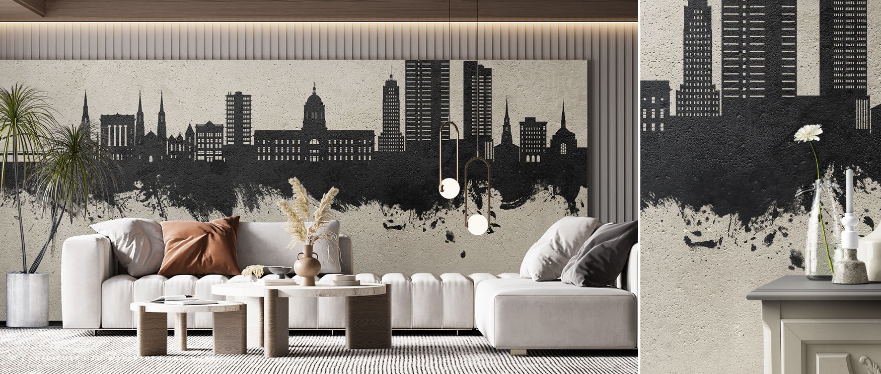 The essence of Fort Wayne Indiana Skyline Concrete Wallpaper lies in its minimal palette, where shades of grey capture architectural detail with elegance. The design enriches interiors with simplicity and sophistication, making it ideal for modern spaces 