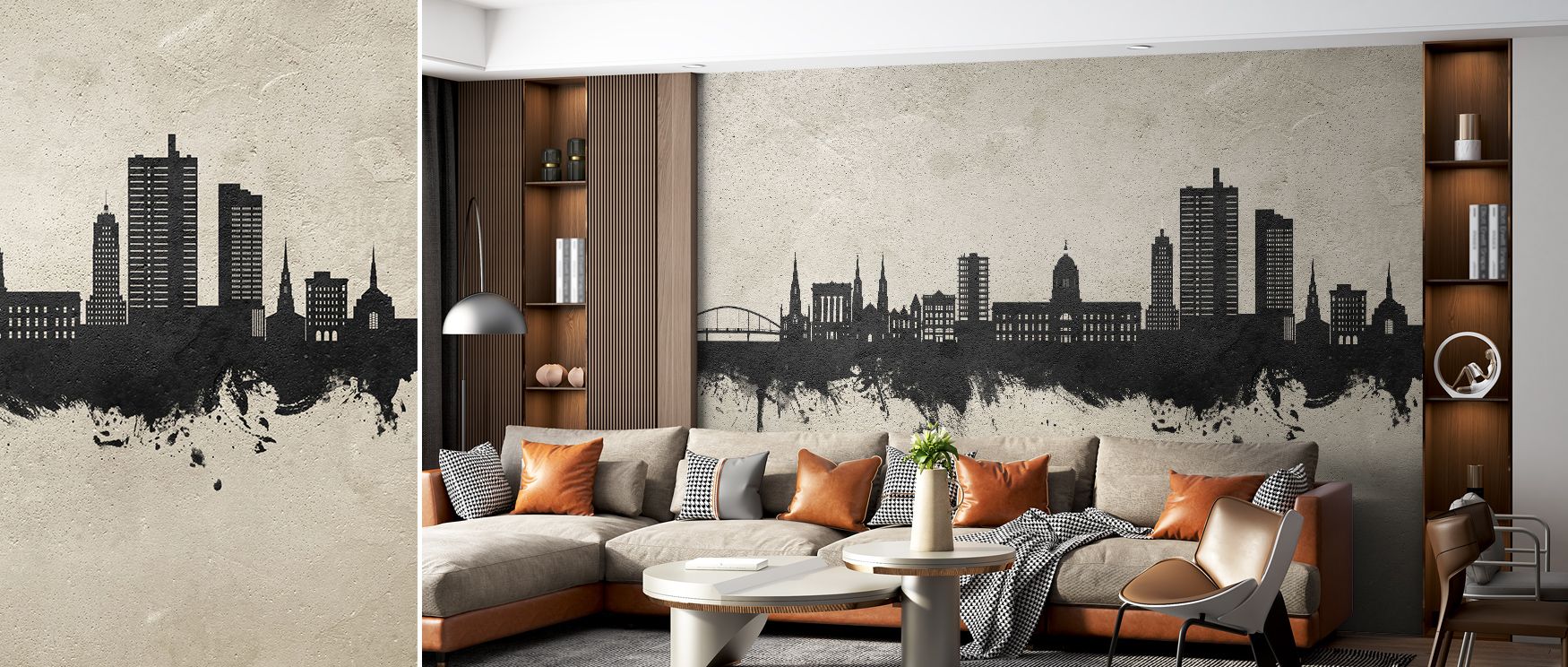 Fort Wayne Indiana Skyline Concrete Wallpaper thrives on contemporary character, where grey forms highlight urban design. Each silhouette resonates with culture and strength, creating interiors alive with modern artistry. This design transforms walls into