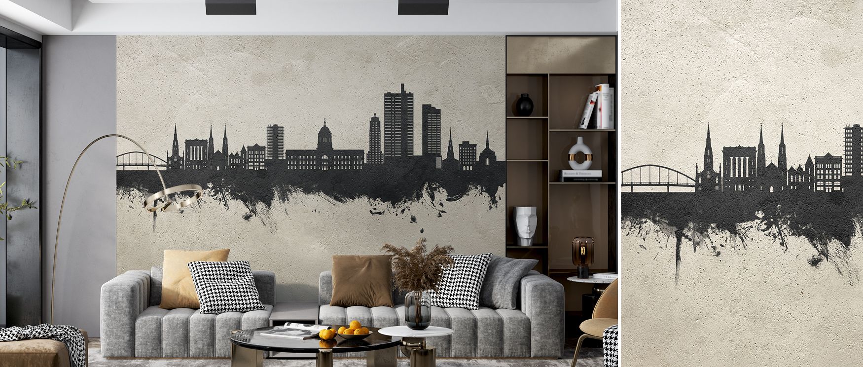 Fort Wayne Indiana Skyline Concrete Wallpaper carries modern energy, where concrete tones define walls with refined style. The design creates a strong yet elegant presence, perfect for interiors that embrace urban spirit and contemporary charm. It enriche