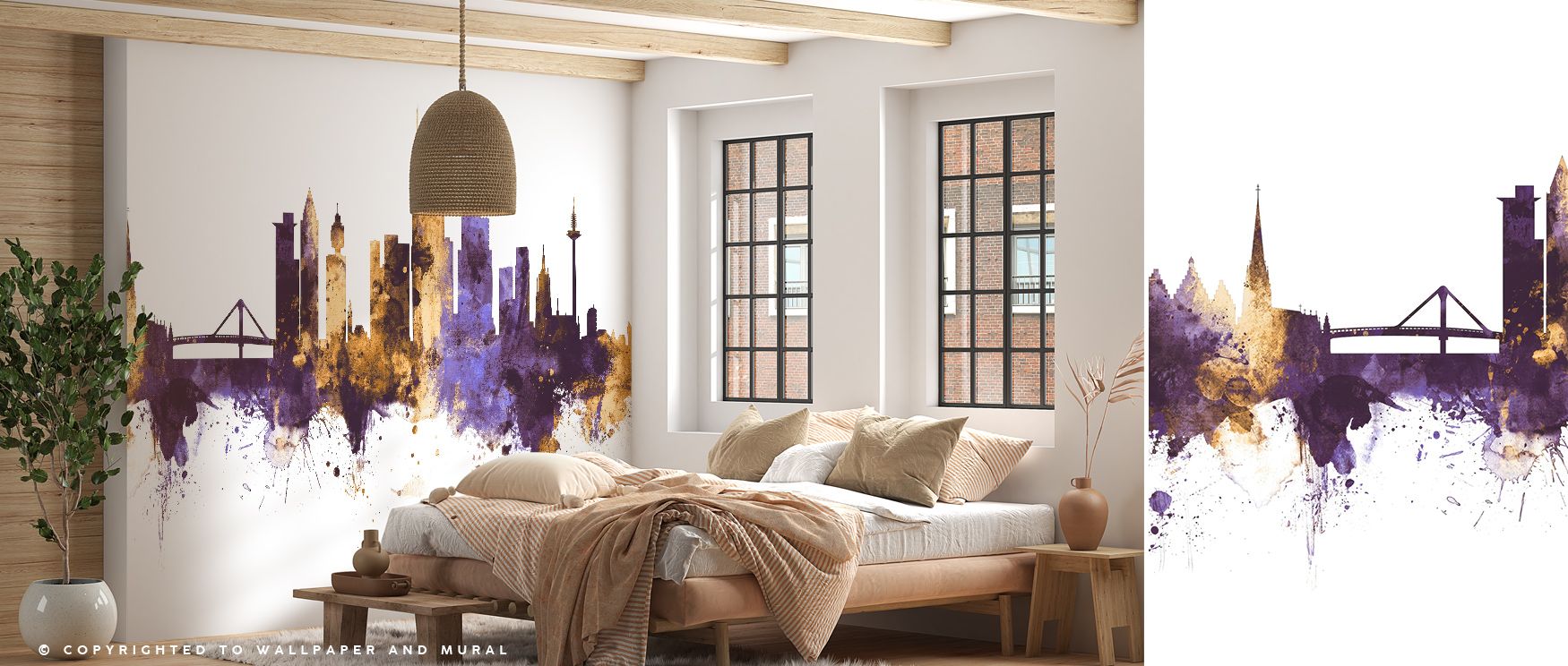 Frankfurt Skyline Purple & Gold Wallpaper captures the energy of the city with regal tones that highlight structure and rhythm. Its palette radiates warmth and elegance, enhancing walls with atmosphere. Interiors glow with character and sophistication, id
