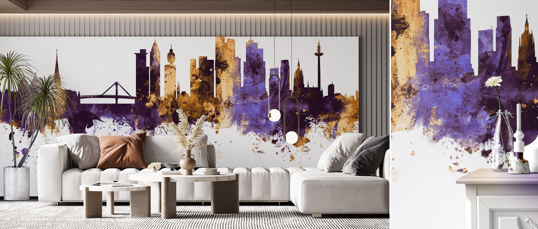 Frankfurt Skyline Purple & Gold Wallpaper reflects cultural charm through its vibrant tones, creating striking backdrops for interiors. Each architectural detail carries balance and elegance, enriching walls with strength and artistry. It makes spaces fee