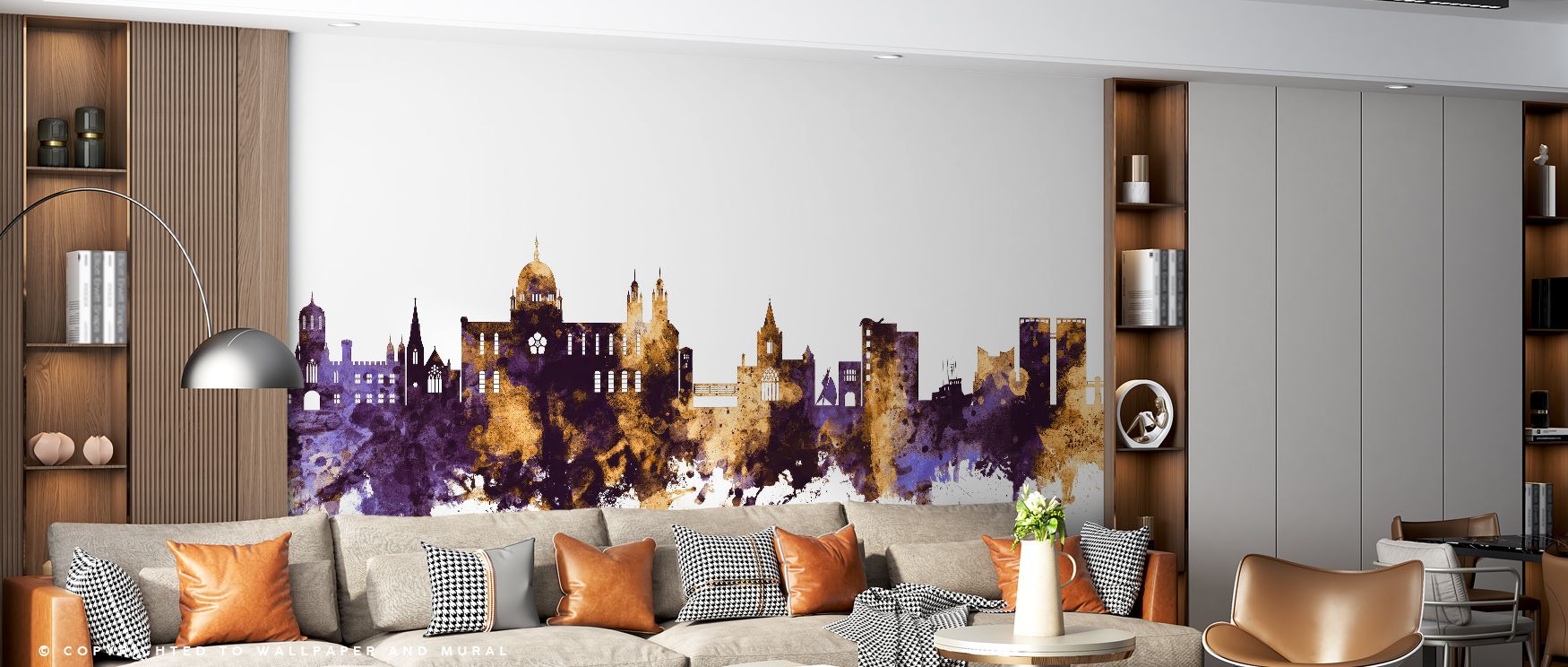 The artistry of Galway Ireland Skyline Purple & Gold Wallpaper shines in its regal palette, where purple conveys depth and gold radiates warmth. Together they create balance and elegance, transforming interiors into reflections of pride. The design is per