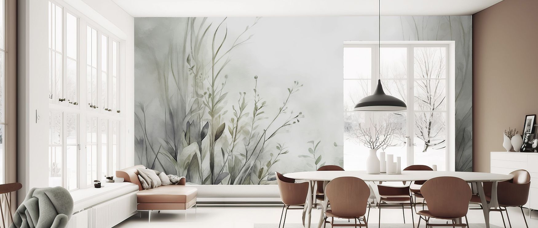 Garden of Peace Green Wallpaper transforms walls into a haven of tranquility, with its floral detailing layered over serene green tones. The flowing design creates harmony and balance, ideal for interiors that aim to radiate peace, especially in a cozy sp