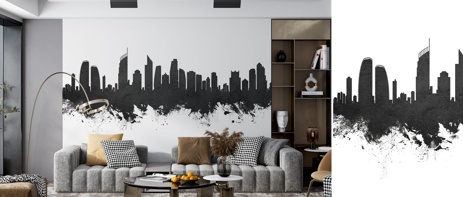 Gold Coast Australia Skyline Black & White Wallpaper reflects timeless artistry in bold composition. Each structure adds strength and pride, enhancing interiors with atmosphere. Its design transforms walls into cultural tributes, ideal for living areas th