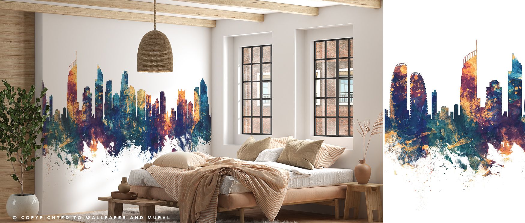 Gold Coast Australia Skyline Blue & Bronze Wallpaper thrives on contrast, where bronze highlights shimmer against deep blue silhouettes. Each element enriches interiors with identity, making walls refined features. The design reflects sophistication and p