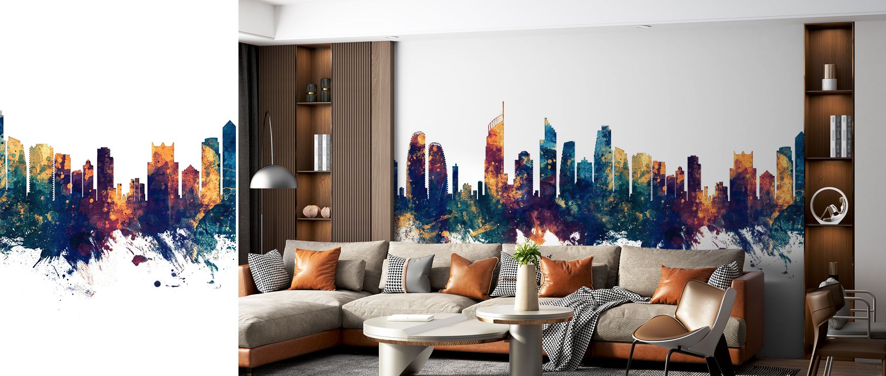 In Gold Coast Australia Skyline Blue & Bronze Wallpaper, city silhouettes rise in striking rhythm. Each element reflects elegance and charm, enriching interiors with atmosphere. The design enhances spaces with cultural resonance, making walls proud reflec