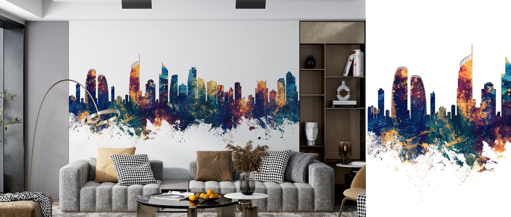 Gold Coast Australia Skyline Blue & Bronze Wallpaper reflects sophistication, where architectural forms glow in regal tones. Each detail enriches walls with balance, creating spaces alive with pride. The design enhances modern interiors, perfect for homes