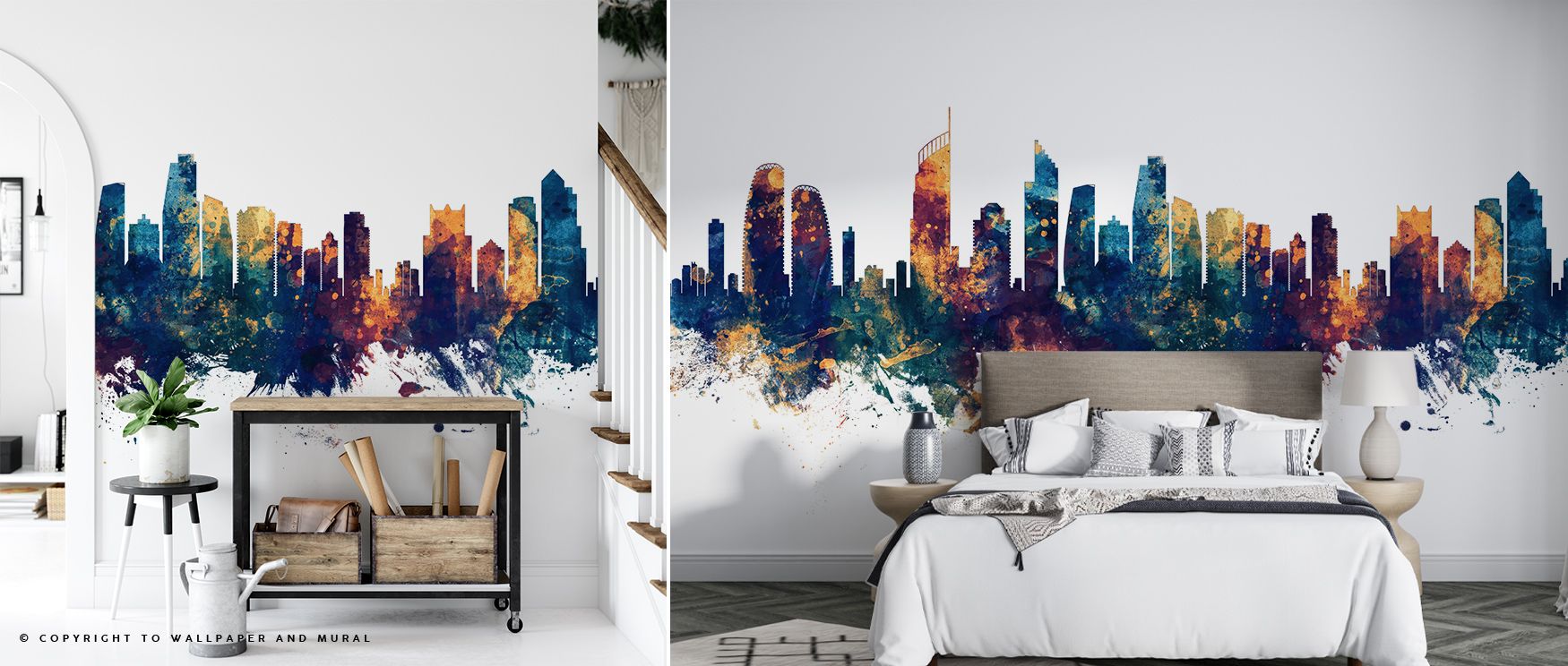 Gold Coast Australia Skyline Blue & Bronze Wallpaper radiates harmony as deep blue merges with warm bronze in architectural detail. Each element enriches interiors with atmosphere, making walls refined cultural statements. The design creates inviting spac