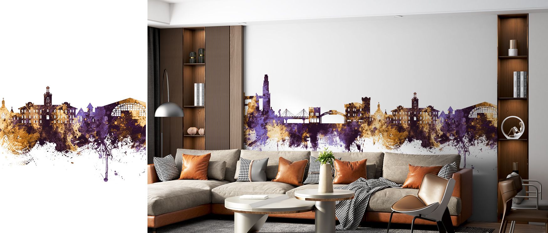 In Golden Colorado Skyline Purple & Gold Wallpaper, metropolitan charm thrives as silhouettes glow in refined tones. Each element enriches interiors with pride and artistry, creating balance. This design nurtures elegant living spaces, ideal for settings 