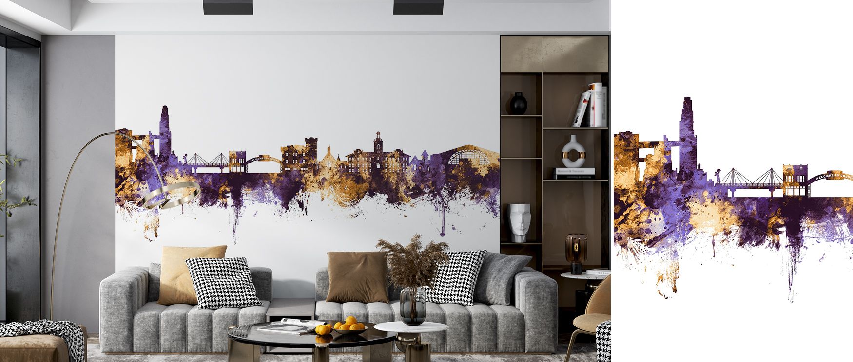 Golden Colorado Skyline Purple & Gold Wallpaper radiates cultural resonance through vibrant tones, where each tower glows with elegance. The design enriches interiors with rhythm and charm, making it ideal for stylish spaces filled with sophistication and