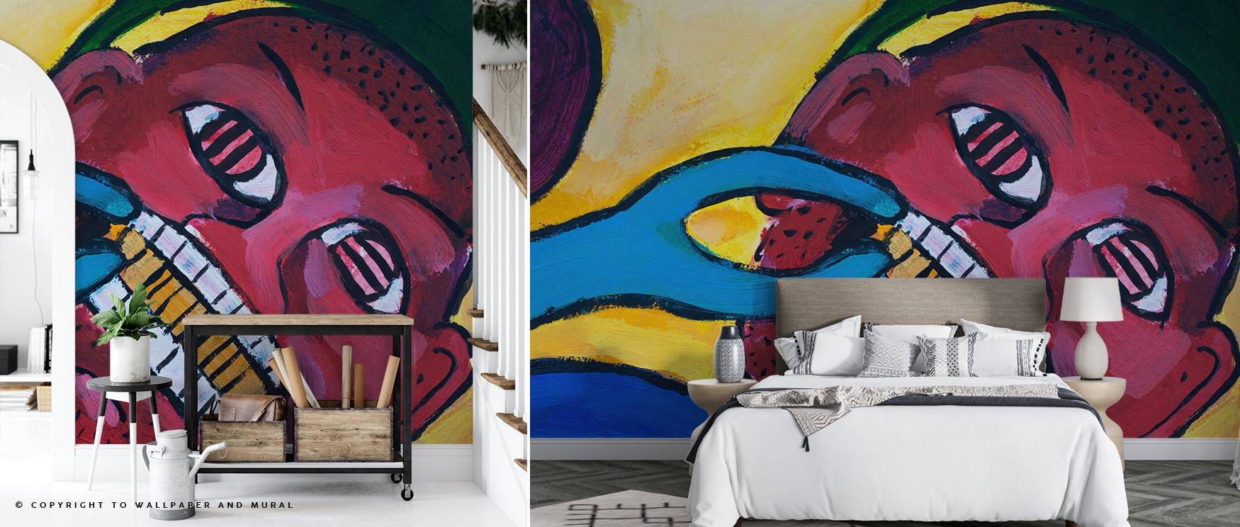 Golden Tooth Wallpaper radiates originality with whimsical motifs that glow in gold. Each element flows with rhythm, enriching walls with humor and vibrancy. The design adds personality, making interiors lively and expressive. It is perfect for homes wher