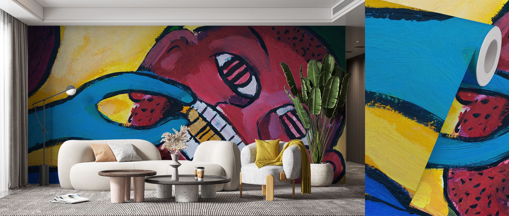 With Golden Tooth Wallpaper, interiors shine with whimsy as golden motifs scatter in rhythmic charm. Each detail reflects humor and vibrancy, creating walls alive with atmosphere. The design makes spaces expressive and joyful, ideal for homes that celebra