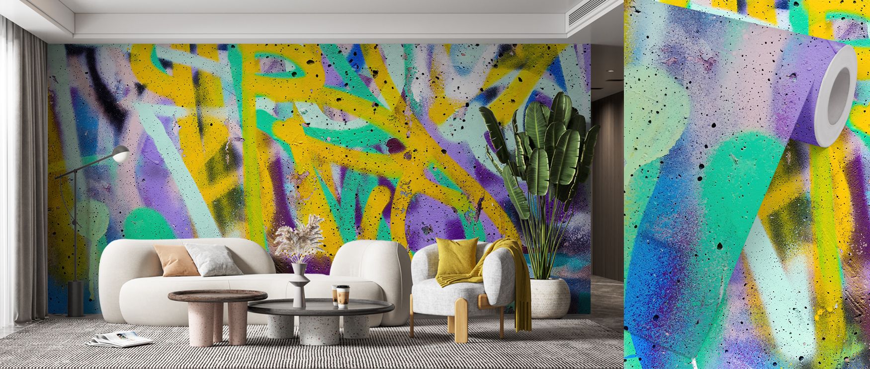 In Graffiti Traces Wallpaper, splashes of bright tones meet shadowed graffiti tags, creating tension that speaks of rebellion while celebrating artistry. The design feels tactile, as though layers of paint are etched into surfaces, making each wall appear