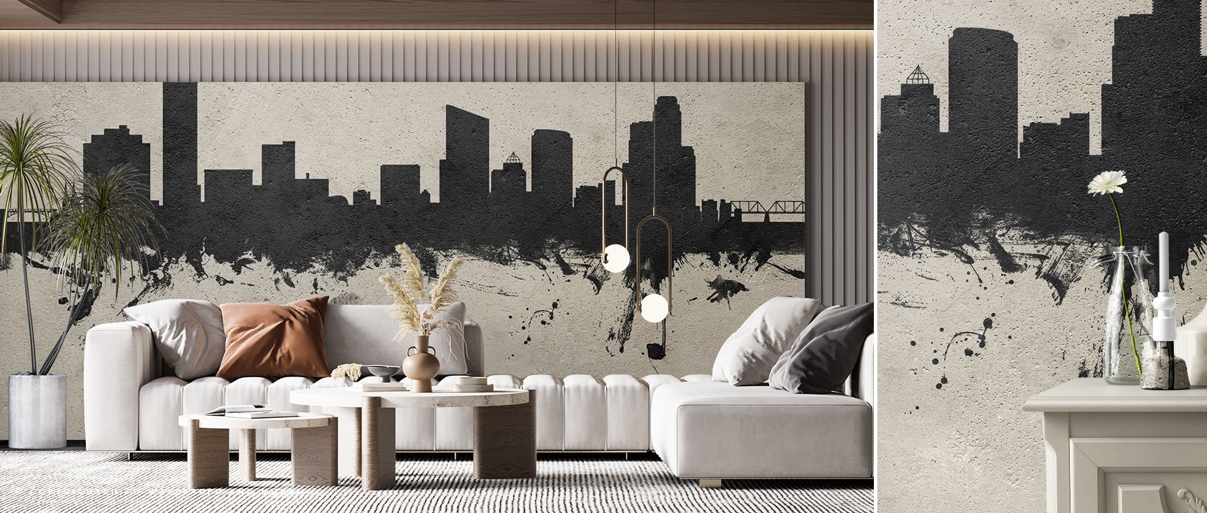 The Grand Rapids Michigan Skyline Concrete Wallpaper design delivers striking simplicity, turning silhouettes into poetry written in shades of grey. Its textured presence feels powerful yet minimal, echoing the strength of concrete and the elegance of des