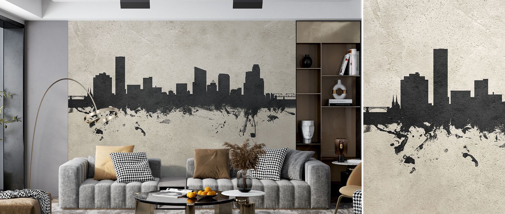 The Grand Rapids Michigan Skyline Concrete Wallpaper captures a metropolitan rhythm, where each form rises against muted tones with quiet strength. Its aesthetic feels sculptural and elegant, adding cultural voice to interiors. Designed for modern living 