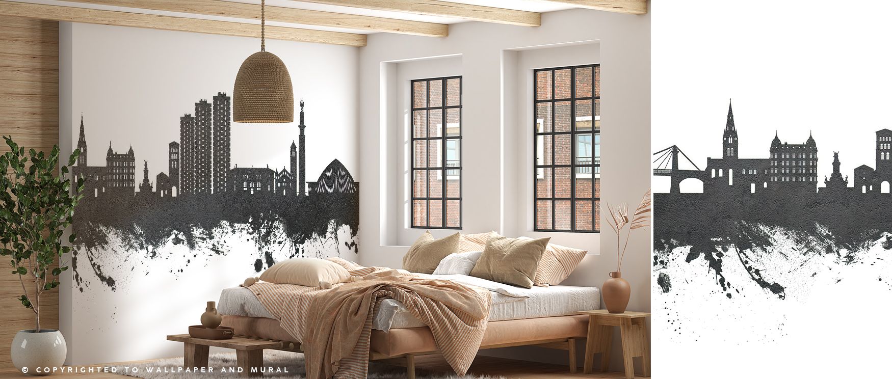 Grenoble Skyline Black & White Wallpaper speaks of timeless urban beauty, with crisp silhouettes set against soft tonal contrasts. The design conveys both clarity and depth, creating an aesthetic that resonates with sophistication. Its cultural presence e