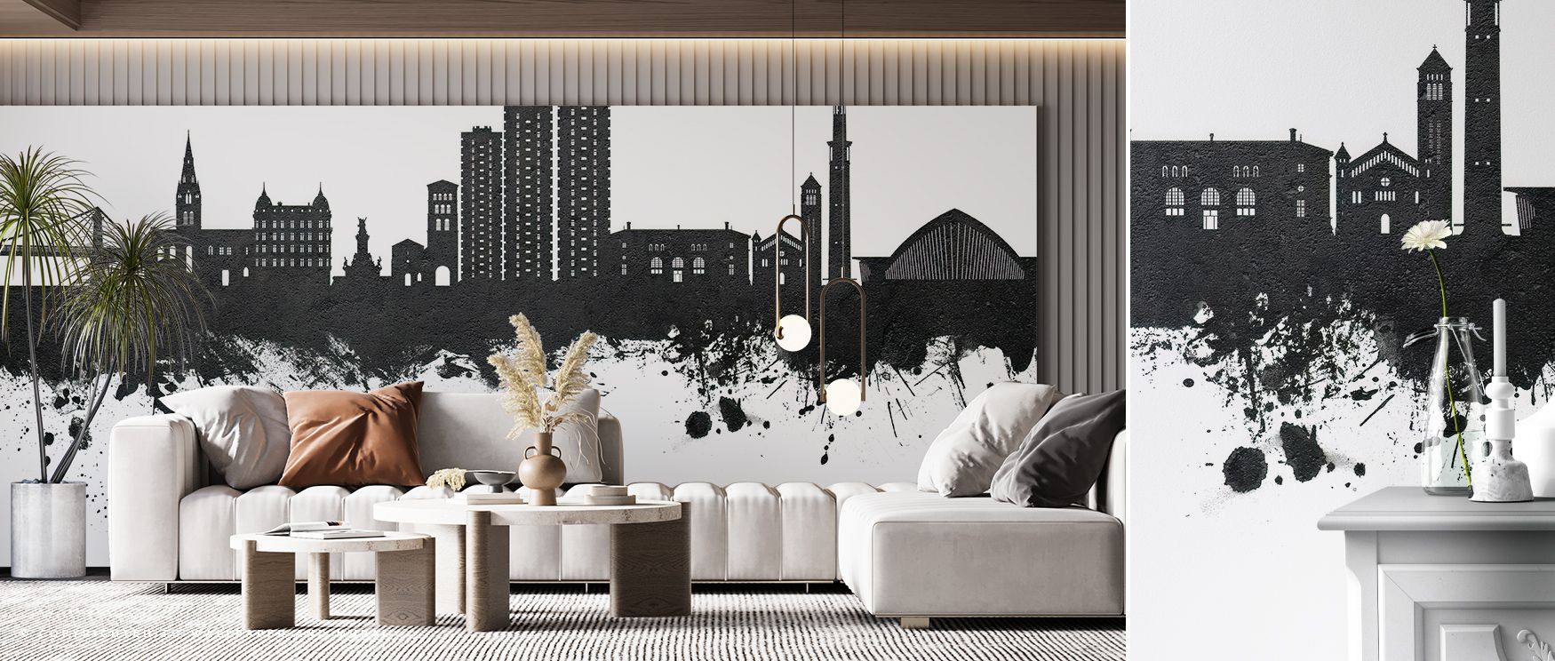 Grenoble Skyline Black & White Wallpaper radiates elegance, with silhouettes drawn in bold contrasts. Its design adds gravitas and sophistication, turning walls into cultural reflections. It celebrates city pride while offering versatility, making interio