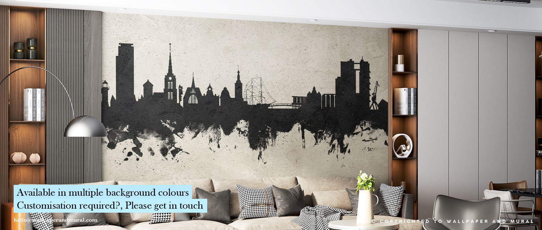 Halmstad Sweden Skyline Concrete Wallpaper embodies sophistication through its minimalist palette. Concrete-inspired tones provide texture and depth, while sharp forms highlight heritage. The design brings balance between strength and artistry, surroundin